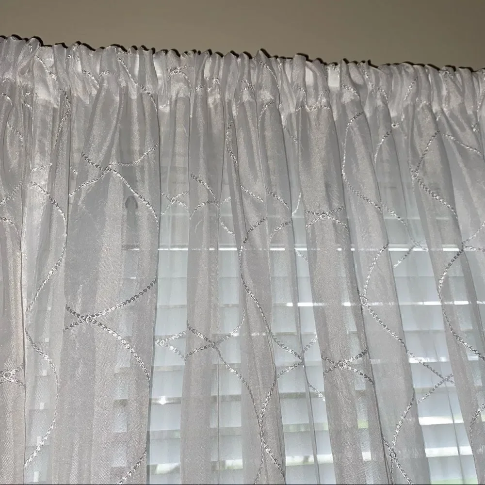 Semi sheer embroidered curtain panels white floor length 81.5”x52”